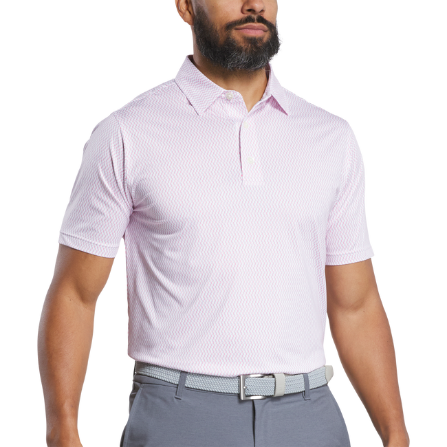 FootJoy Lisle Wiggle Print Polo- White/Skyway/Pink Lemondae